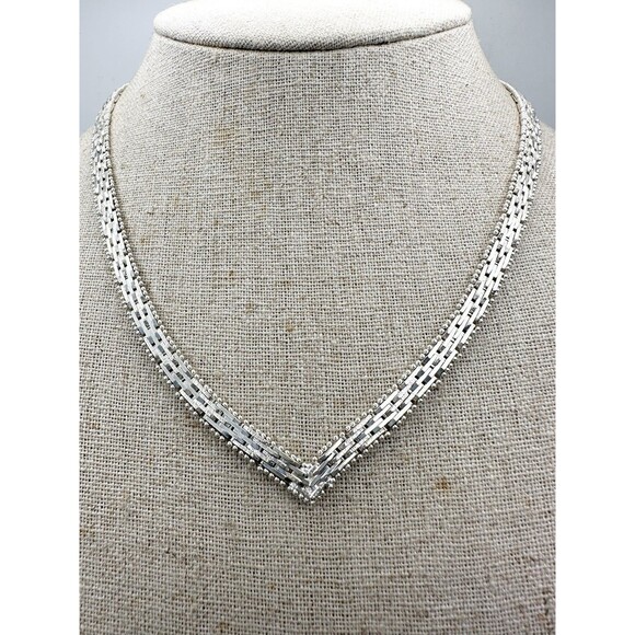 925 Italy Sterling Silver Chevron V Shape Necklace 16.5” - Picture 1 of 8